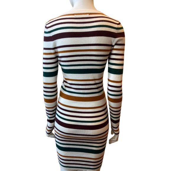 Forever 21 Womens Striped Sweater Dress Long Sleeve Crew Neck White Brown Size L - Picture 4 of 9